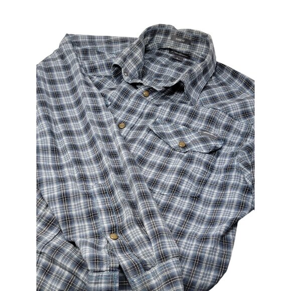 Eddie Bauer Pearl Snap Button Up Shirt Long Sleeve Gray White‎ Classic Fit - Picture 3 of 5